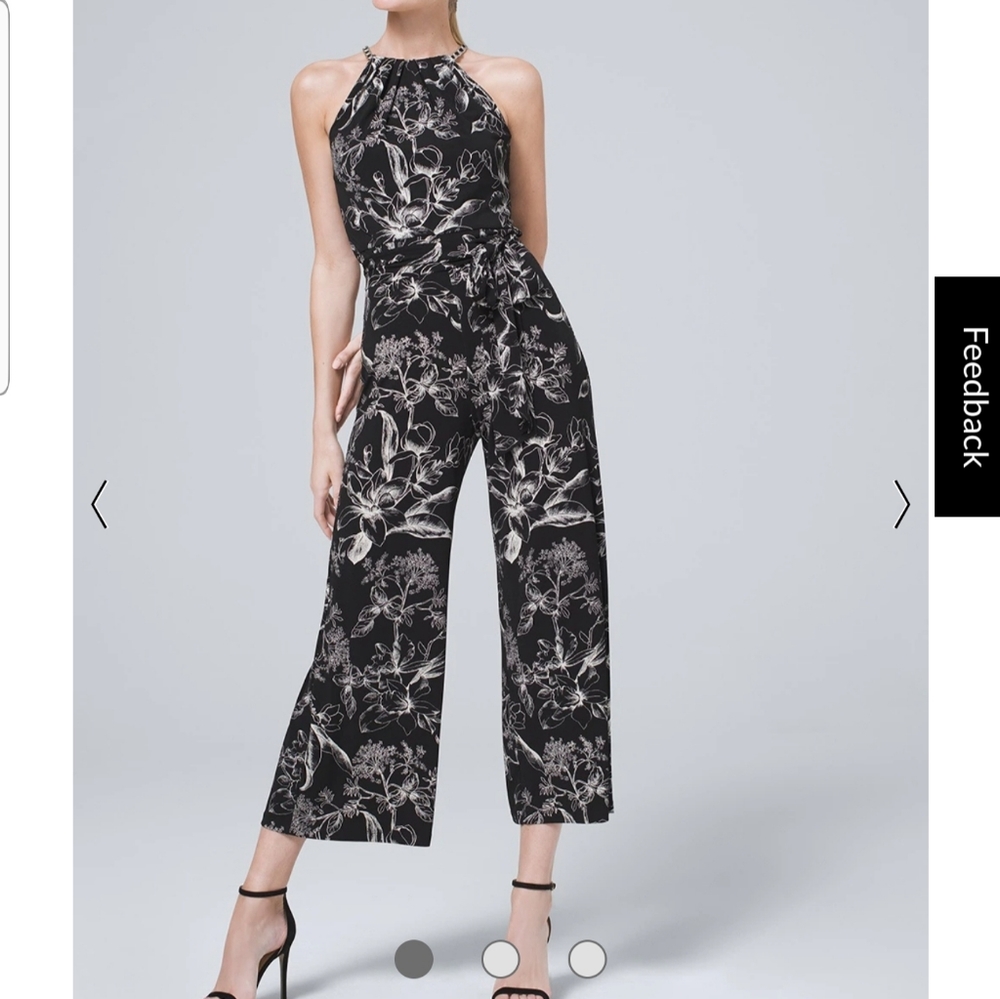 CHAIN-DETAIL FLORAL KNIT CROPPED JUMPSUIT